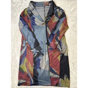 The Pyramid Collection Cardigan Jacket XL Gray Abstract Multi Color Artsy Boho